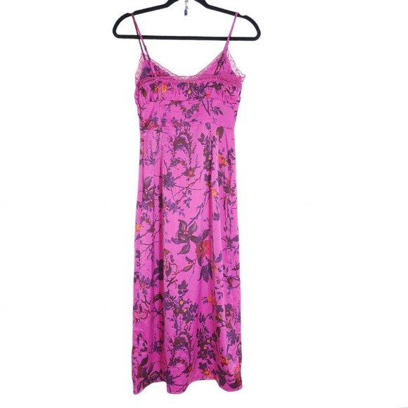 Urban Outfitters Slip Dress Audrey Purple Floral Lace Midi Satin Coquette Size S - Picture 3 of 12
